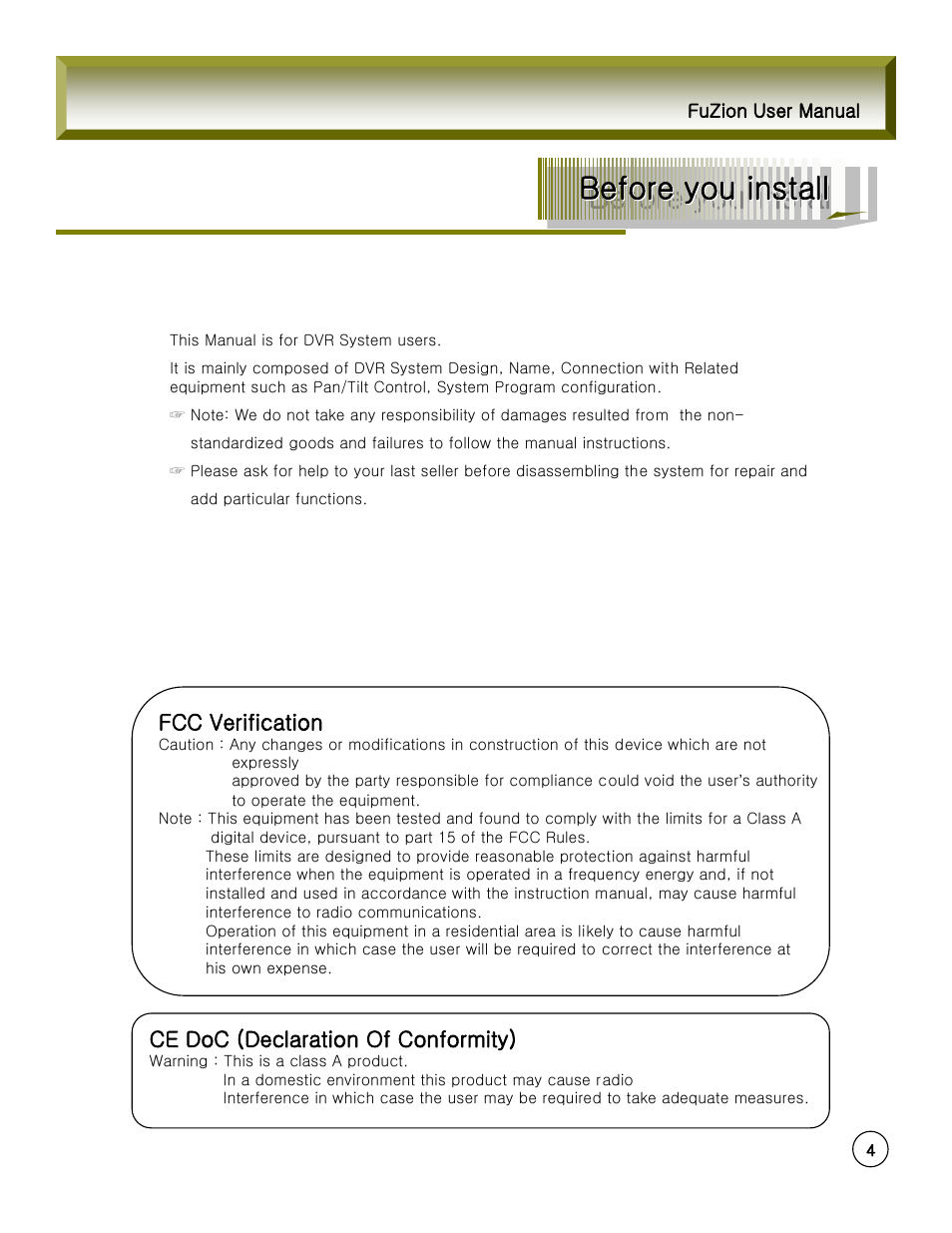 Before you install | Rugged Cams Fusion DVR User Manual | Page 4 / 60