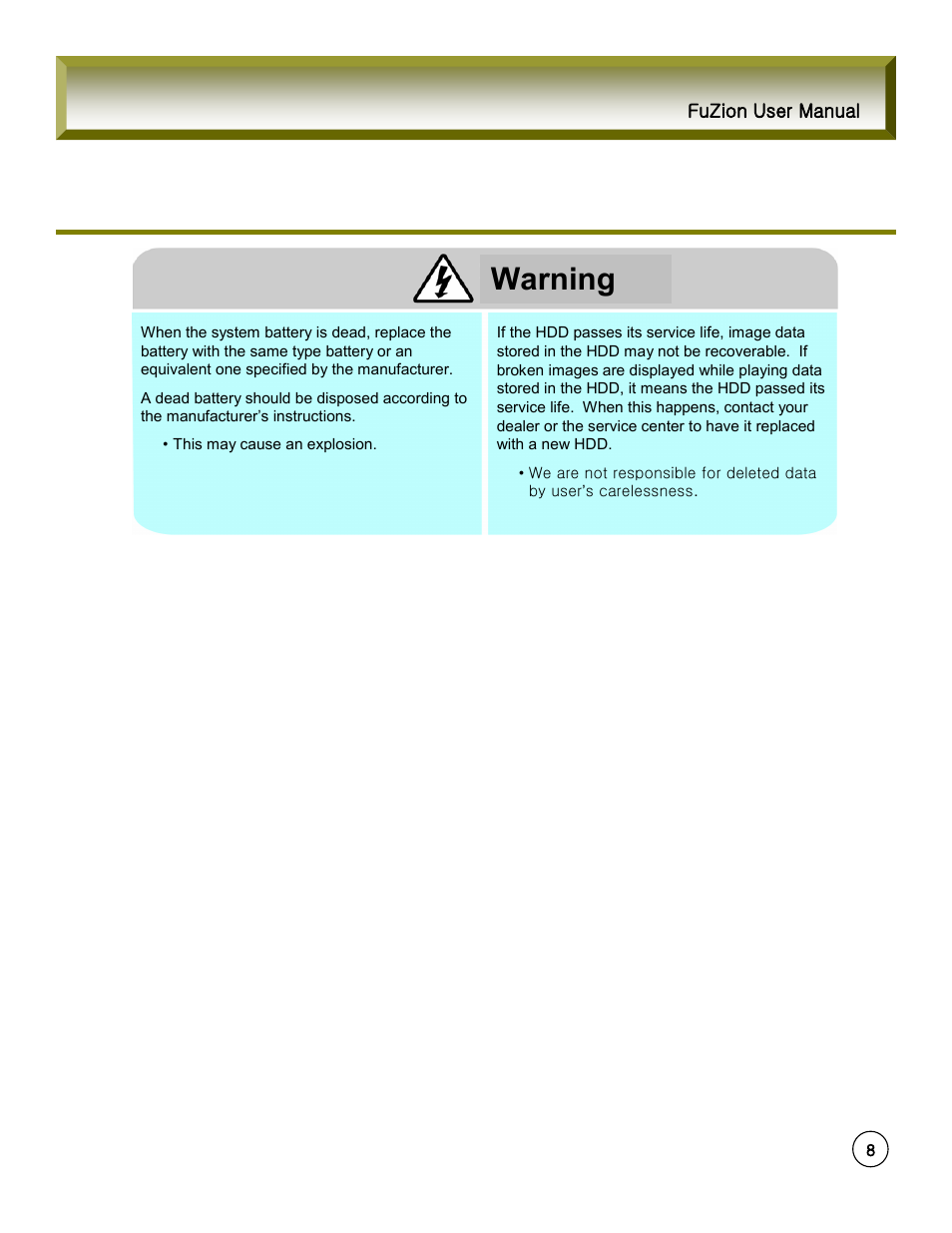 Warning | Rugged Cams Fusion DVR User Manual | Page 8 / 60