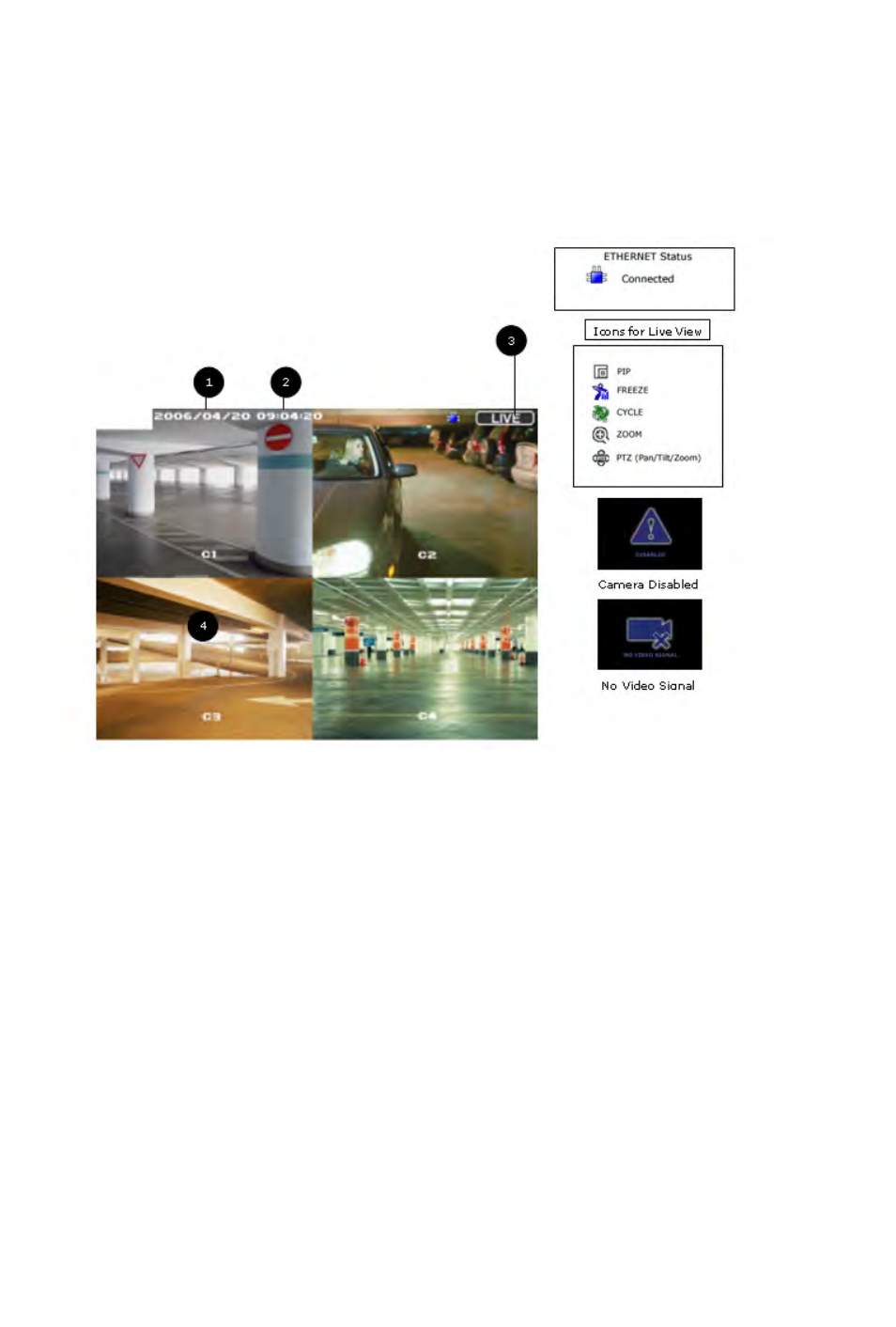 Live view, Display components | Rugged Cams Rugged Vision DVR User Manual | Page 20 / 86