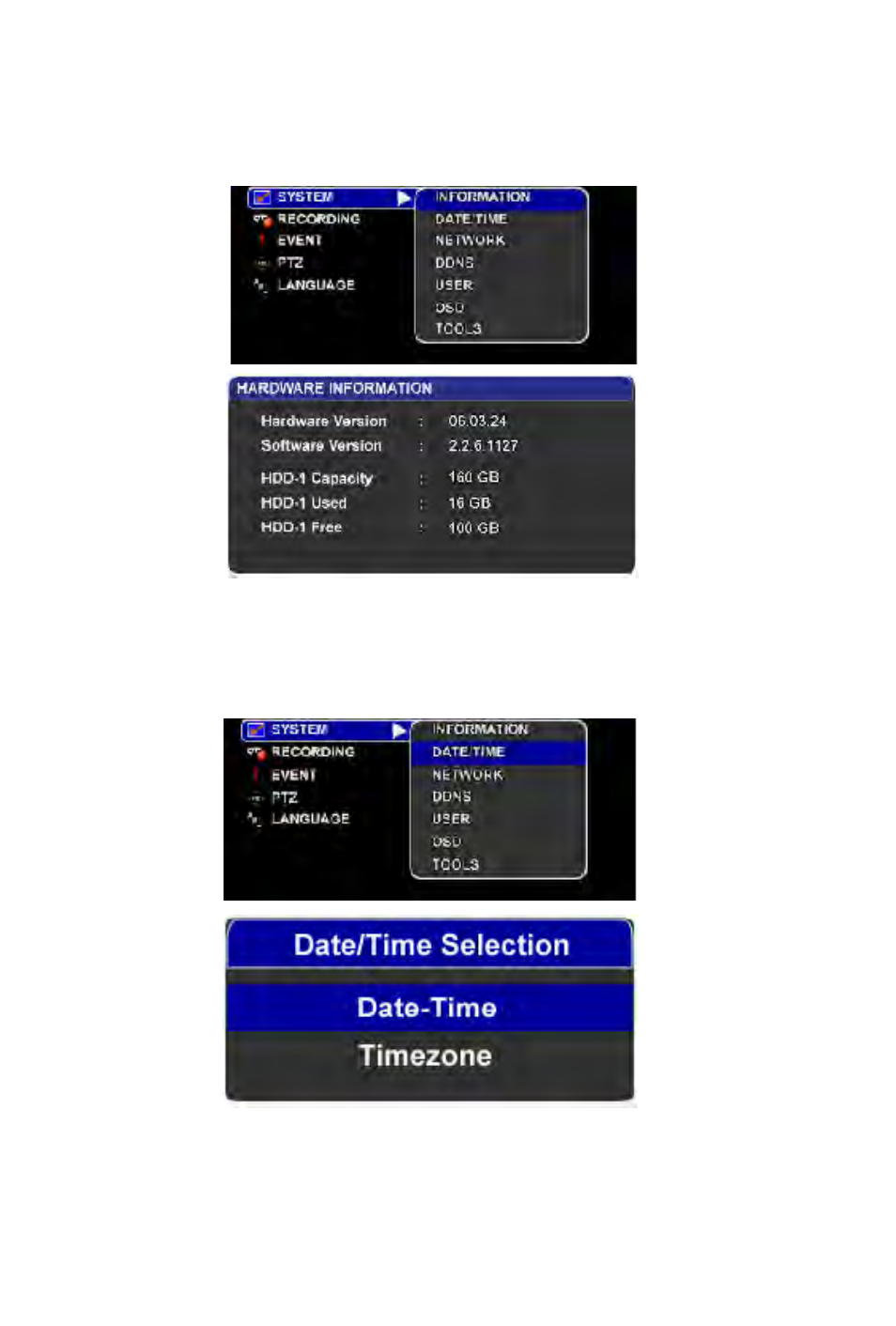 Information, Date and time | Rugged Cams Rugged Vision DVR User Manual | Page 32 / 86