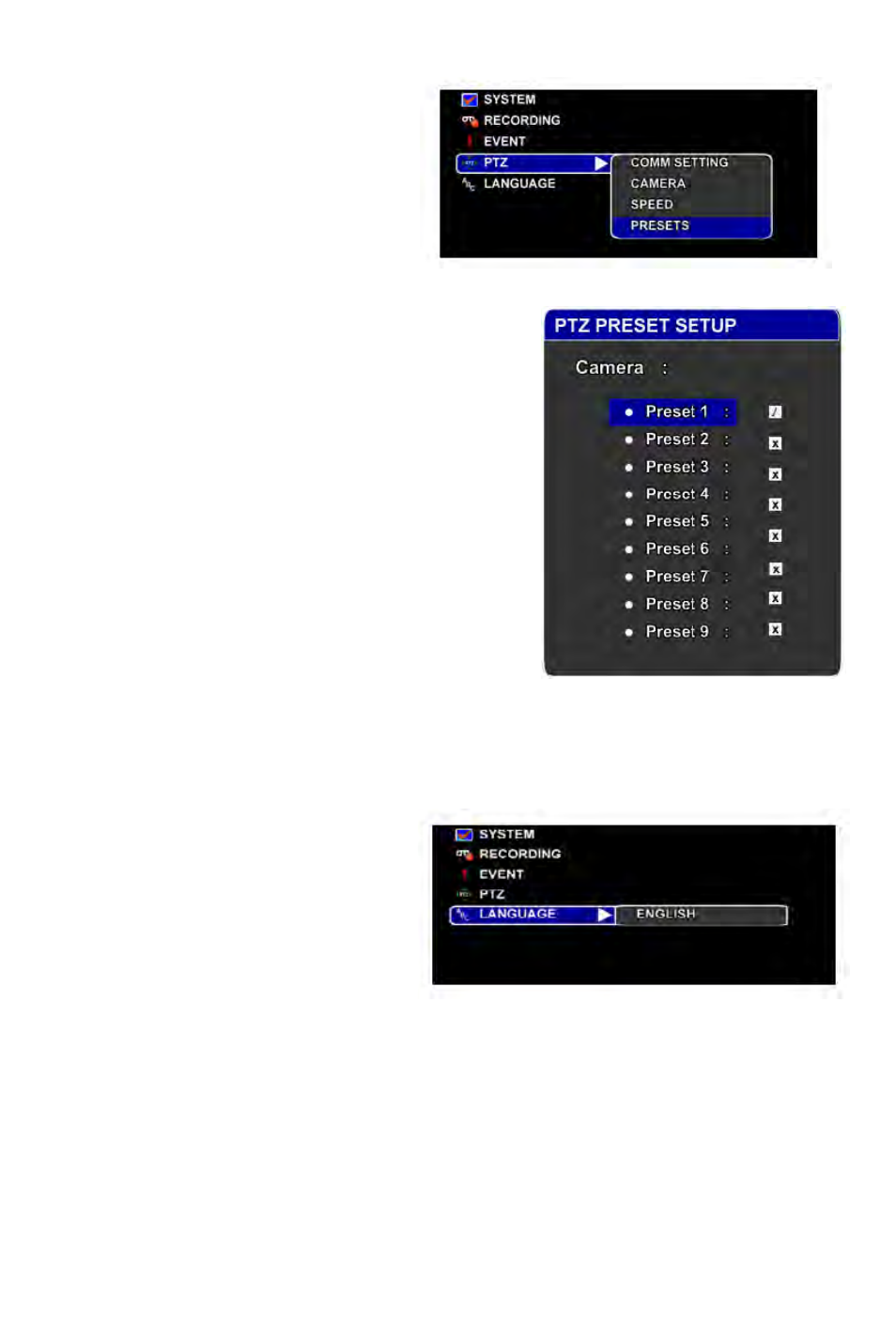 Presets, Language | Rugged Cams Rugged Vision DVR User Manual | Page 57 / 86