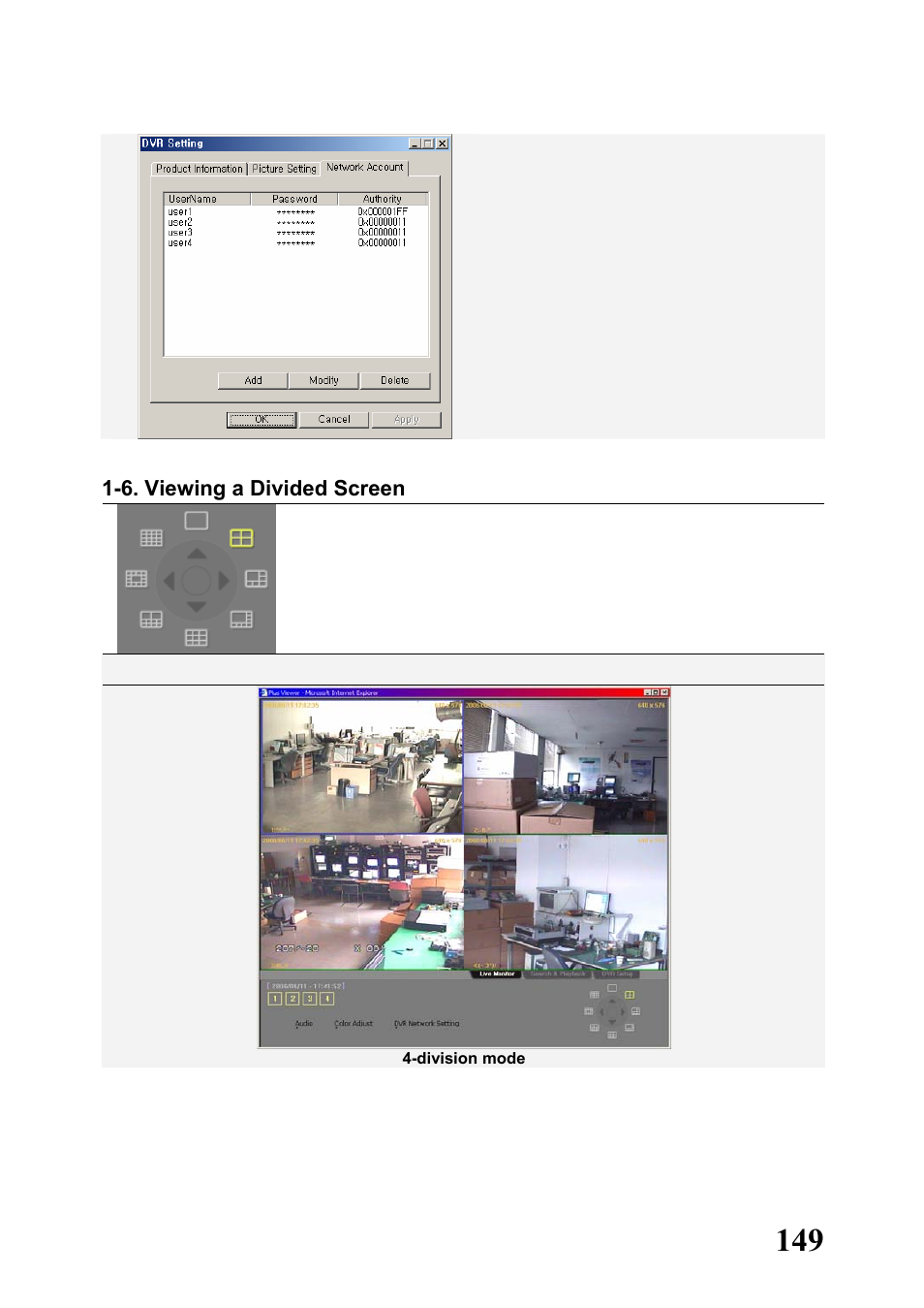 6. viewing a divided screen | Rugged Cams Workhorse DVR 4 Channel User Manual | Page 150 / 161