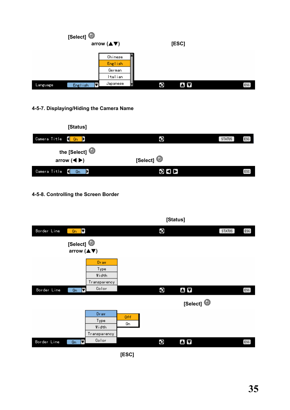 5-7. displaying/hiding the camera name, 5-8. controlling the screen border | Rugged Cams Workhorse DVR 4 Channel User Manual | Page 36 / 161