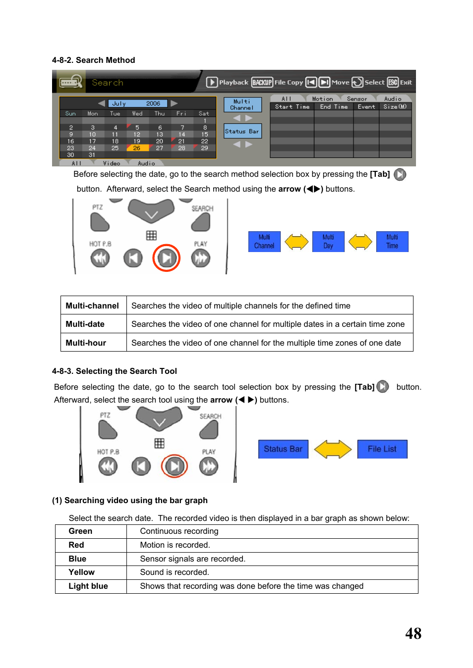 8-2. search method, 8-3. selecting the search tool | Rugged Cams Workhorse DVR 16 Channel User Manual | Page 49 / 153