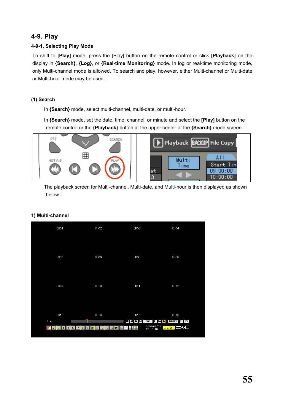 9. play, 9-1. selecting play mode | Rugged Cams Workhorse DVR 16 Channel User Manual | Page 56 / 153