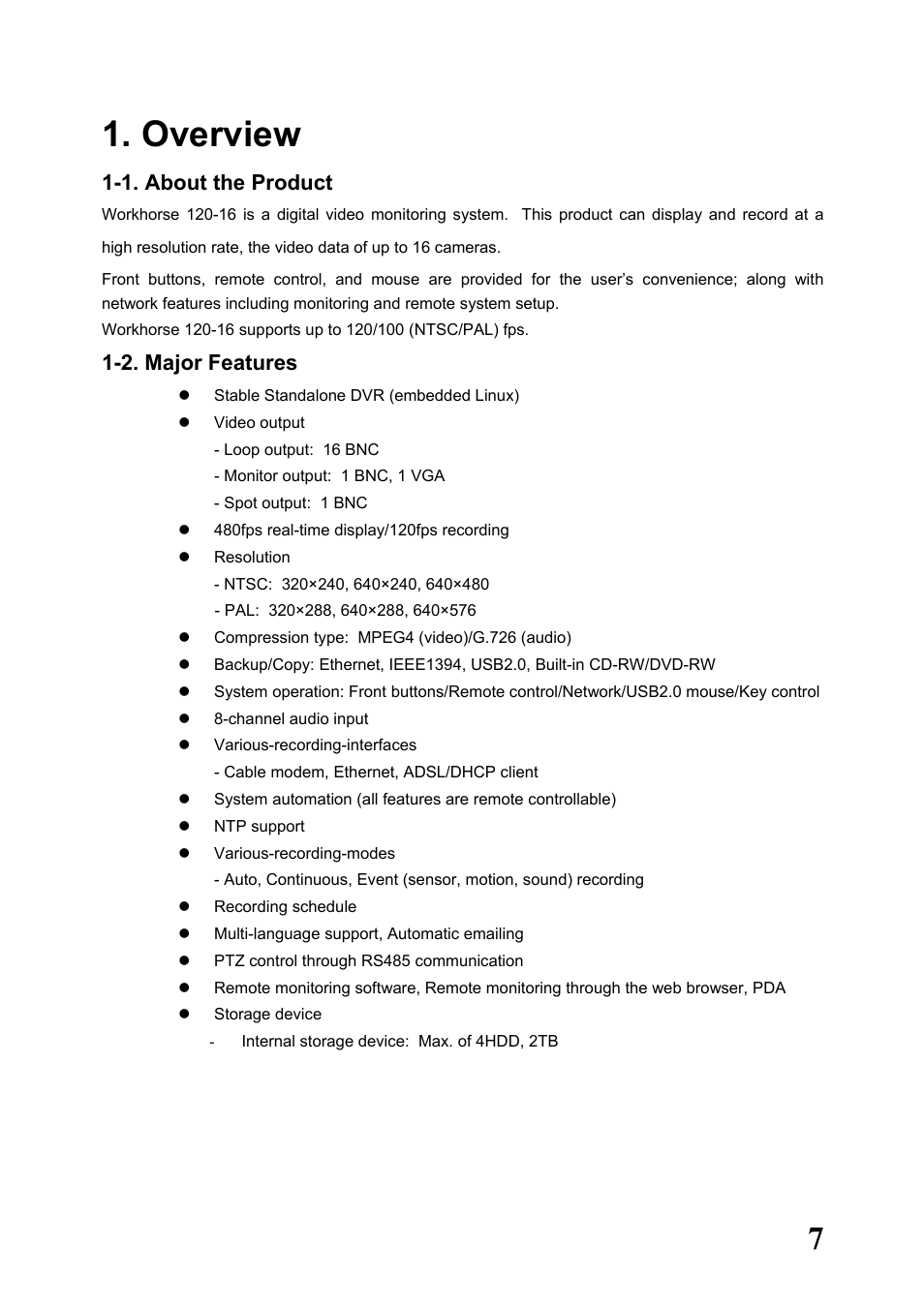 Overview, 1. about the product 1-2. major features, 1. about the product | 2. major features | Rugged Cams Workhorse DVR 16 Channel User Manual | Page 8 / 153