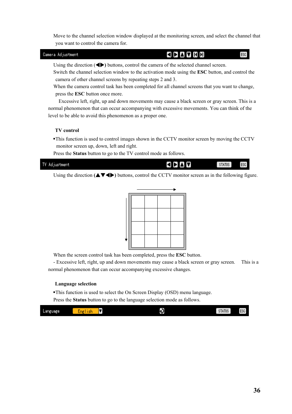 Tv control, Language selection | Rugged Cams Premier DVR User Manual | Page 37 / 173