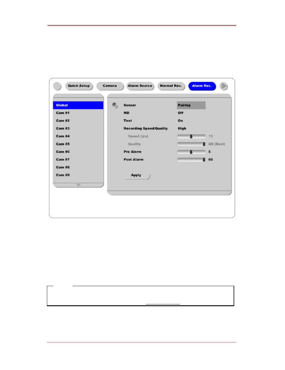 Setting global alarm recording | Rugged Cams ELX DVR 16 Channel User Manual | Page 43 / 81