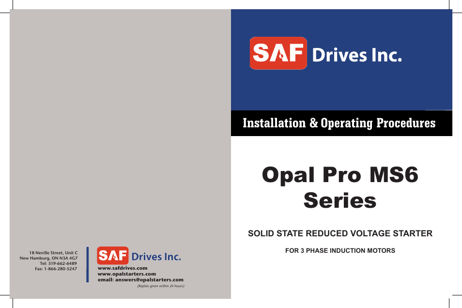 Opal pro ms6 series, Installation & operating procedures | SAF OPAL Pro MS6 User Manual | Page 38 / 38