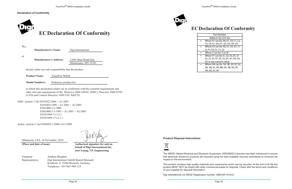 Declaration of conformity | Digi TransPort WR44 User Manual | Page 13 / 14