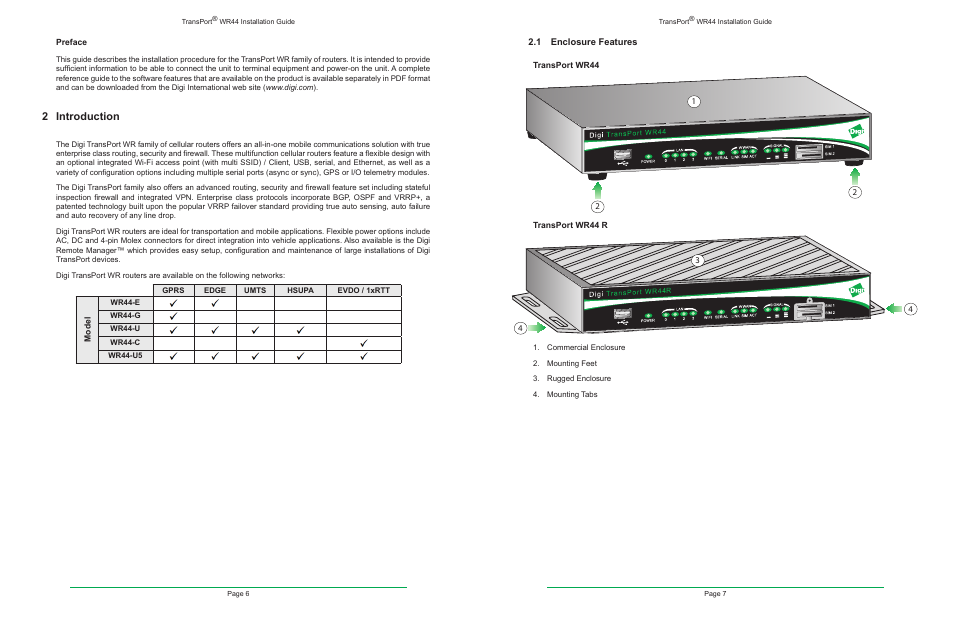 2 introduction, 1 enclosure features | Digi TransPort WR44 User Manual | Page 4 / 14