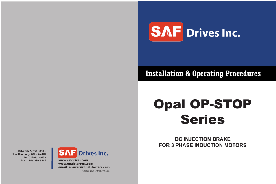 Opal op-stop series, Installation & operating procedures | SAF OP-STOP DCI User Manual | Page 25 / 25