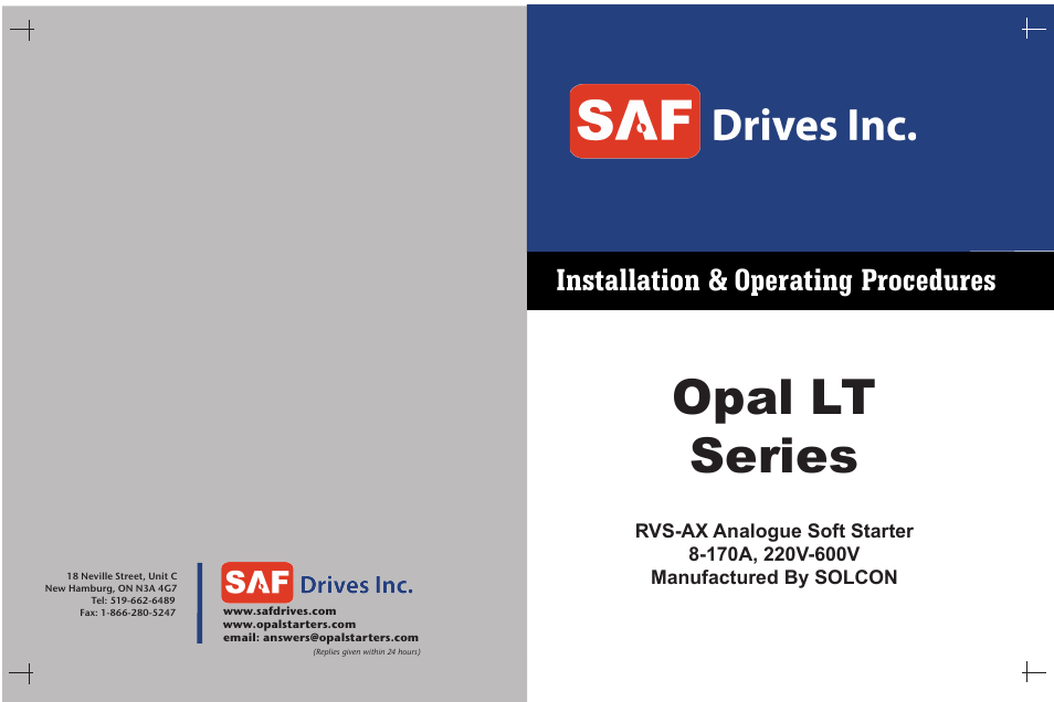Opal lt series, Installation & operating procedures | SAF OPAL LT User Manual | Page 12 / 12