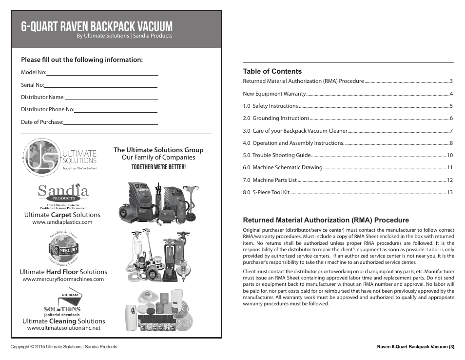 Quart raven backpack vacuum | Sandia 6-Quart Raven Backpack Vacuum User Manual | Page 3 / 8