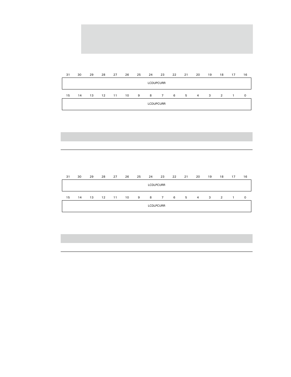 Lcdpalette register, Register bit assignment, Table 361: lcdupcurr register | Table 362: lcdlpcurr register | Digi NS9750 User Manual | Page 619 / 898