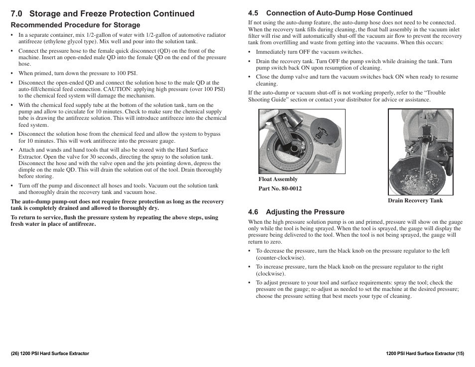 0 storage and freeze protection continued | Sandia 12-Gallon, 1200 PSI Hard Surface Extractor User Manual | Page 15 / 20