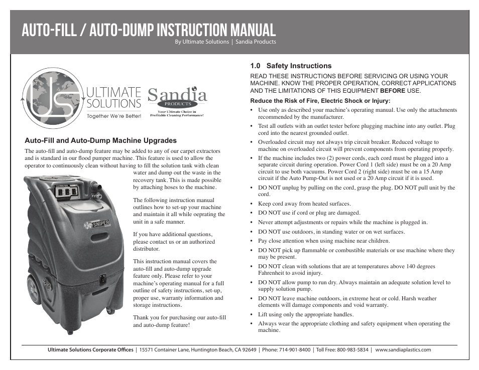 Sandia Auto-Fill / Auto-Dump User Manual | 6 pages