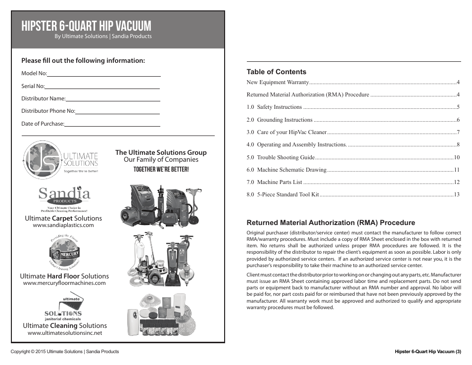 Hipster 6-quart hip vacuum | Sandia 6-Quart Hipster Hip Vacuum User Manual | Page 3 / 8