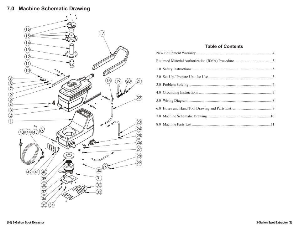 0 machine schematic drawing | Sandia 3-Gallon Spot Extractor User Manual | Page 3 / 6