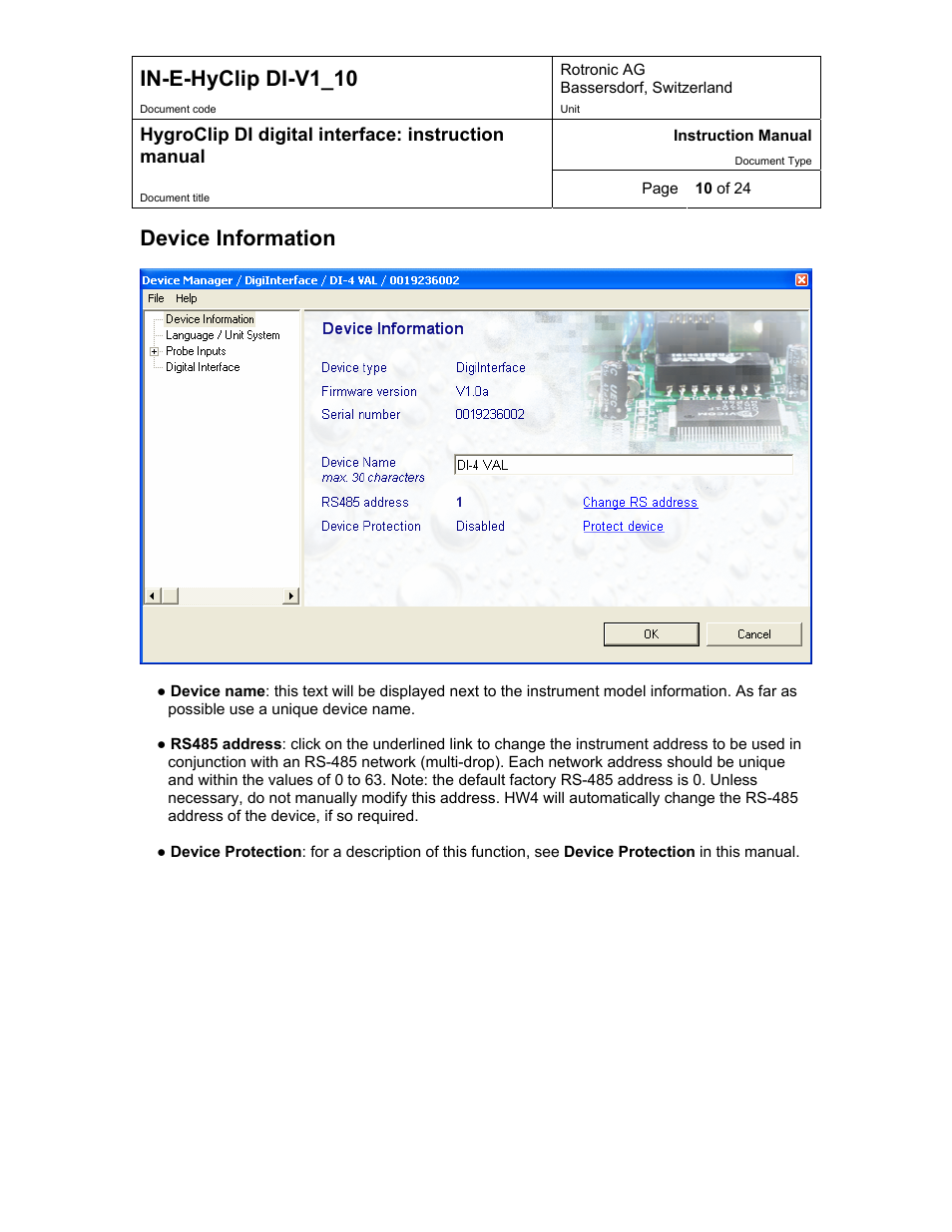 In-e-hyclip di-v1_10, Device information, Hygroclip di digital interface: instruction manual | Digi HygroClip DI digital interface User Manual | Page 10 / 24