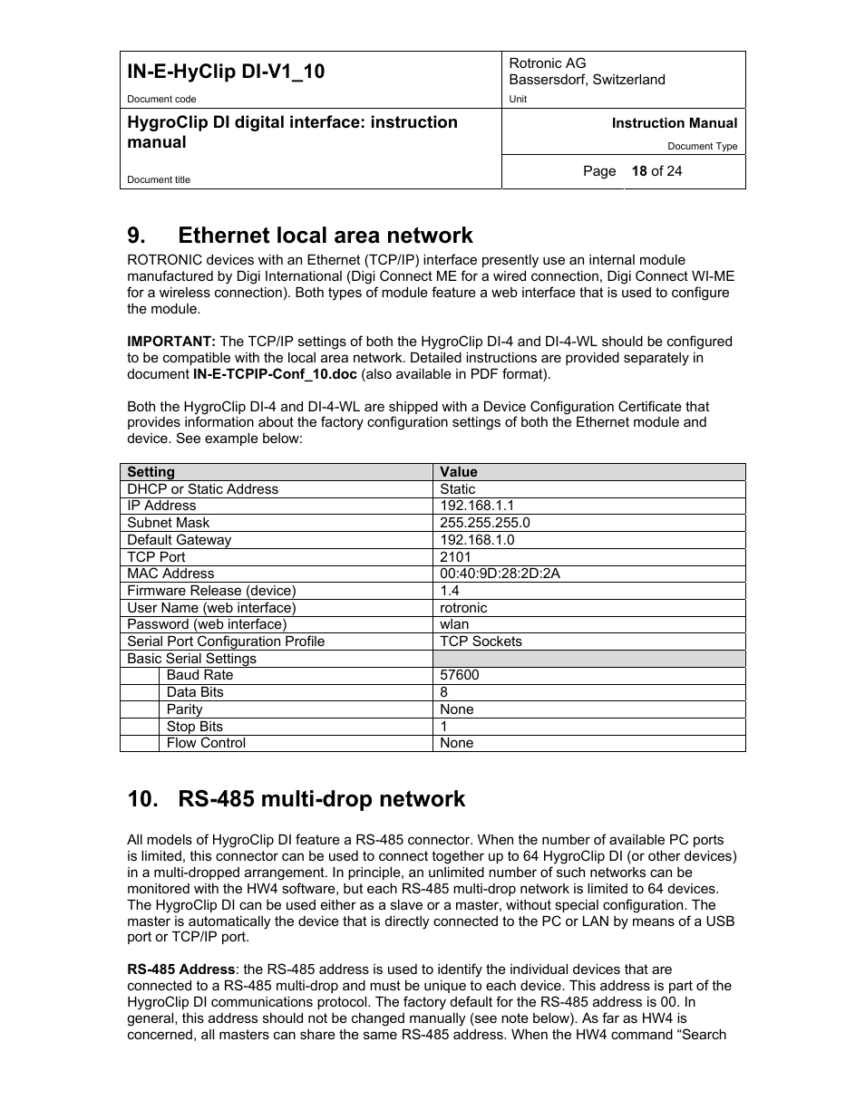 Ethernet local area network, Rs-485 multi-drop network, In-e-hyclip di-v1_10 | Digi HygroClip DI digital interface User Manual | Page 18 / 24