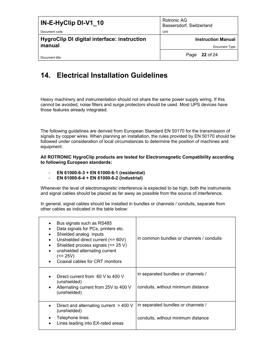Electrical installation guidelines, In-e-hyclip di-v1_10 | Digi HygroClip DI digital interface User Manual | Page 22 / 24