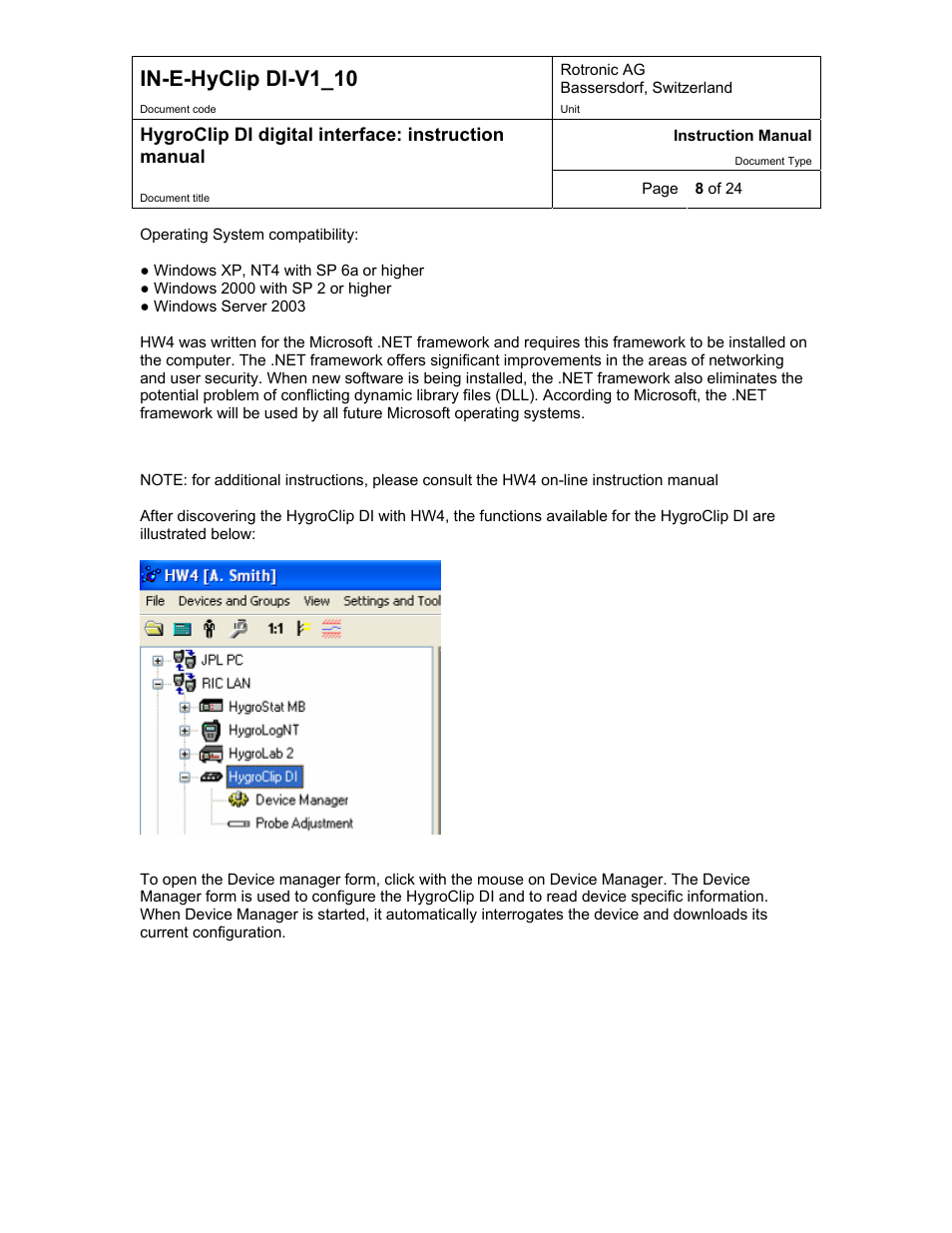 Hw4 device manager, In-e-hyclip di-v1_10, 2 hw4 device manager | Digi HygroClip DI digital interface User Manual | Page 8 / 24