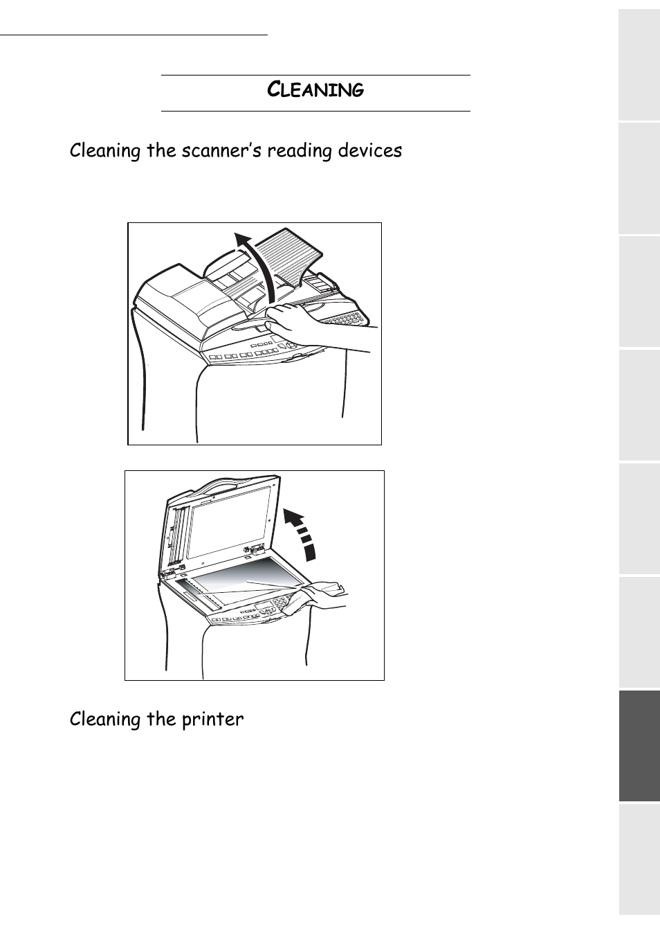 Cleaning the scanner’s reading devices, Cleaning the printer, Leaning | TA Triumph-Adler CLP 4416 User Manual | Page 131 / 166