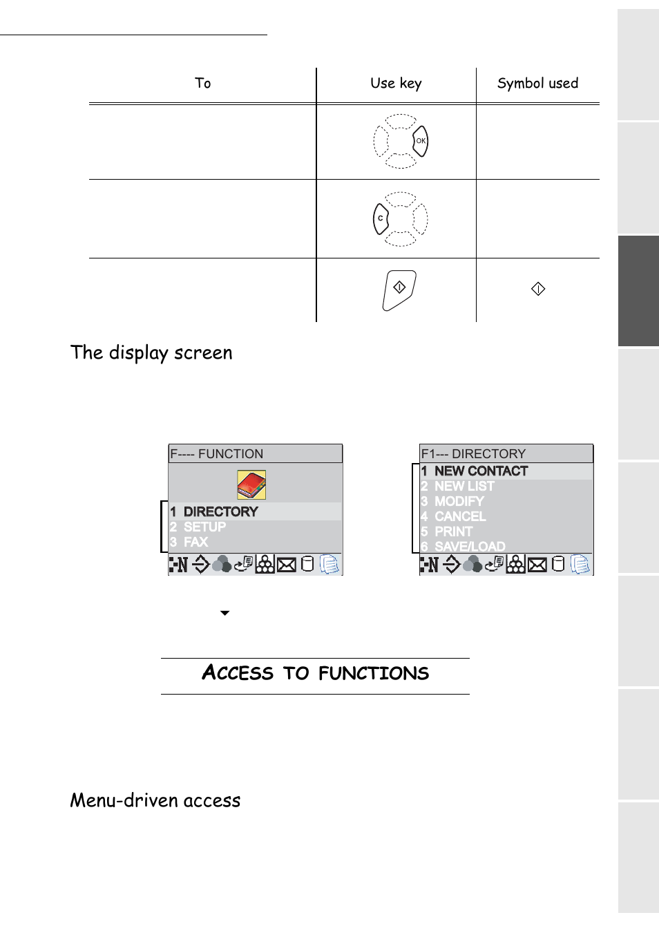 The display screen, Menu-driven access, Ccess | Functions | TA Triumph-Adler CLP 4416 User Manual | Page 29 / 166