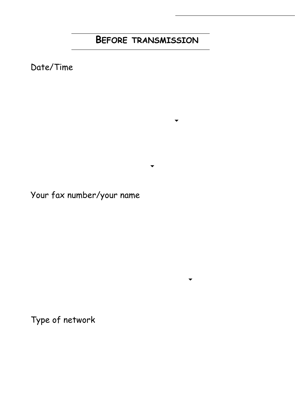 Date/time, Your fax number/your name, Type of network | Efore, Transmission | TA Triumph-Adler CLP 4416 User Manual | Page 42 / 166