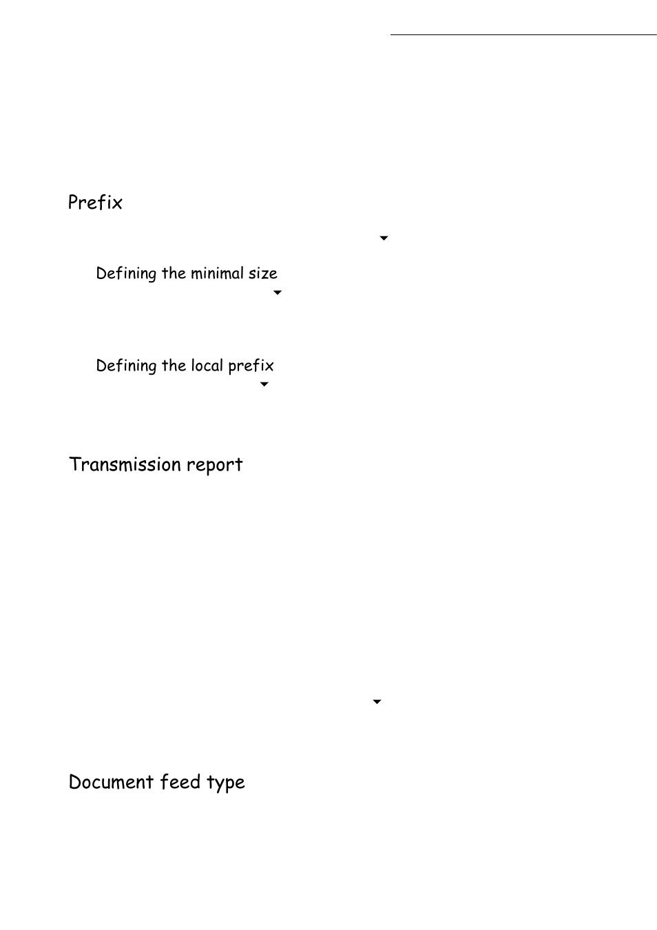 Prefix, Transmission report, Document feed type | Caution, Defining the minimal size, Defining the local prefix | TA Triumph-Adler CLP 4416 User Manual | Page 44 / 166