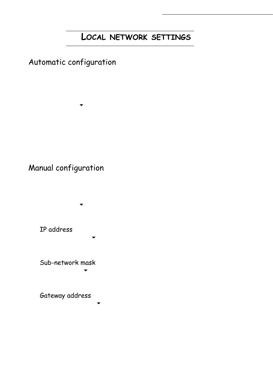 Automatic configuration, Manual configuration, Ocal | Network, Settings | TA Triumph-Adler CLP 4416 User Manual | Page 52 / 166