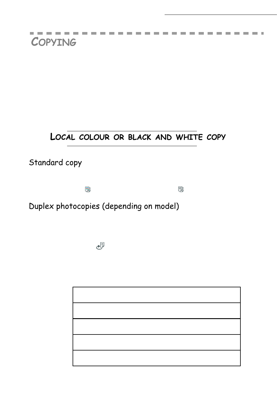 Opying, Standard copy, Duplex photocopies (depending on model) | TA Triumph-Adler CLP 4416 User Manual | Page 94 / 166