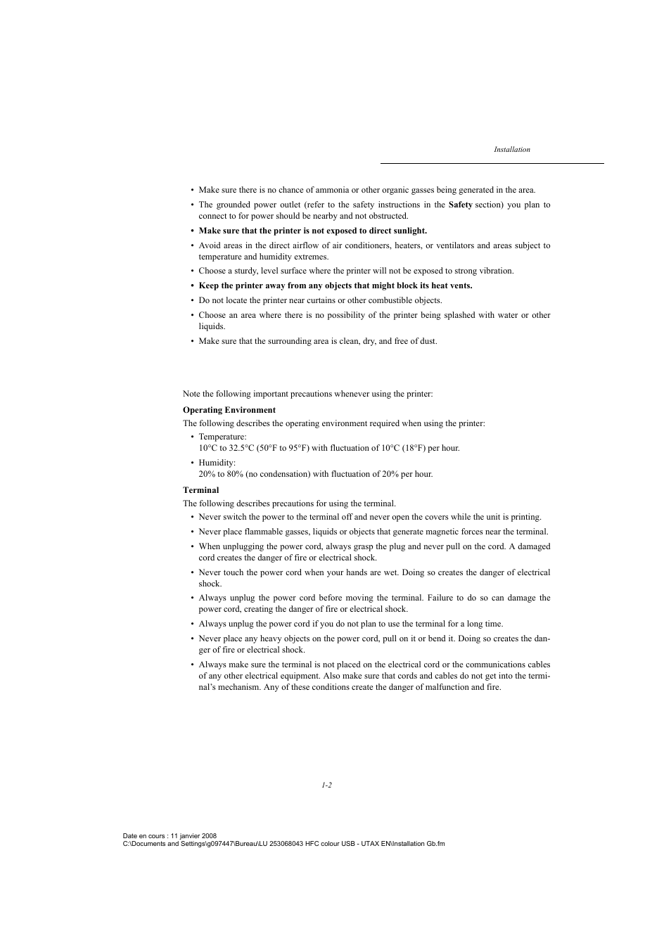 Operational precautions | TA Triumph-Adler CLP 4524 User Manual | Page 10 / 162