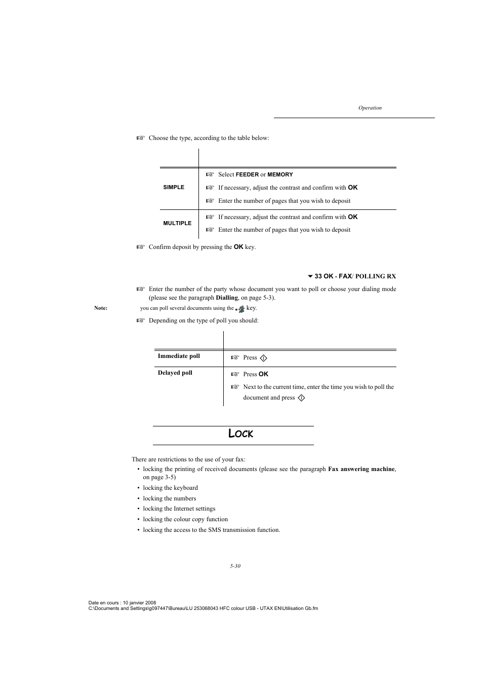 Lock, P. 5-30 | TA Triumph-Adler CLP 4524 User Manual | Page 106 / 162