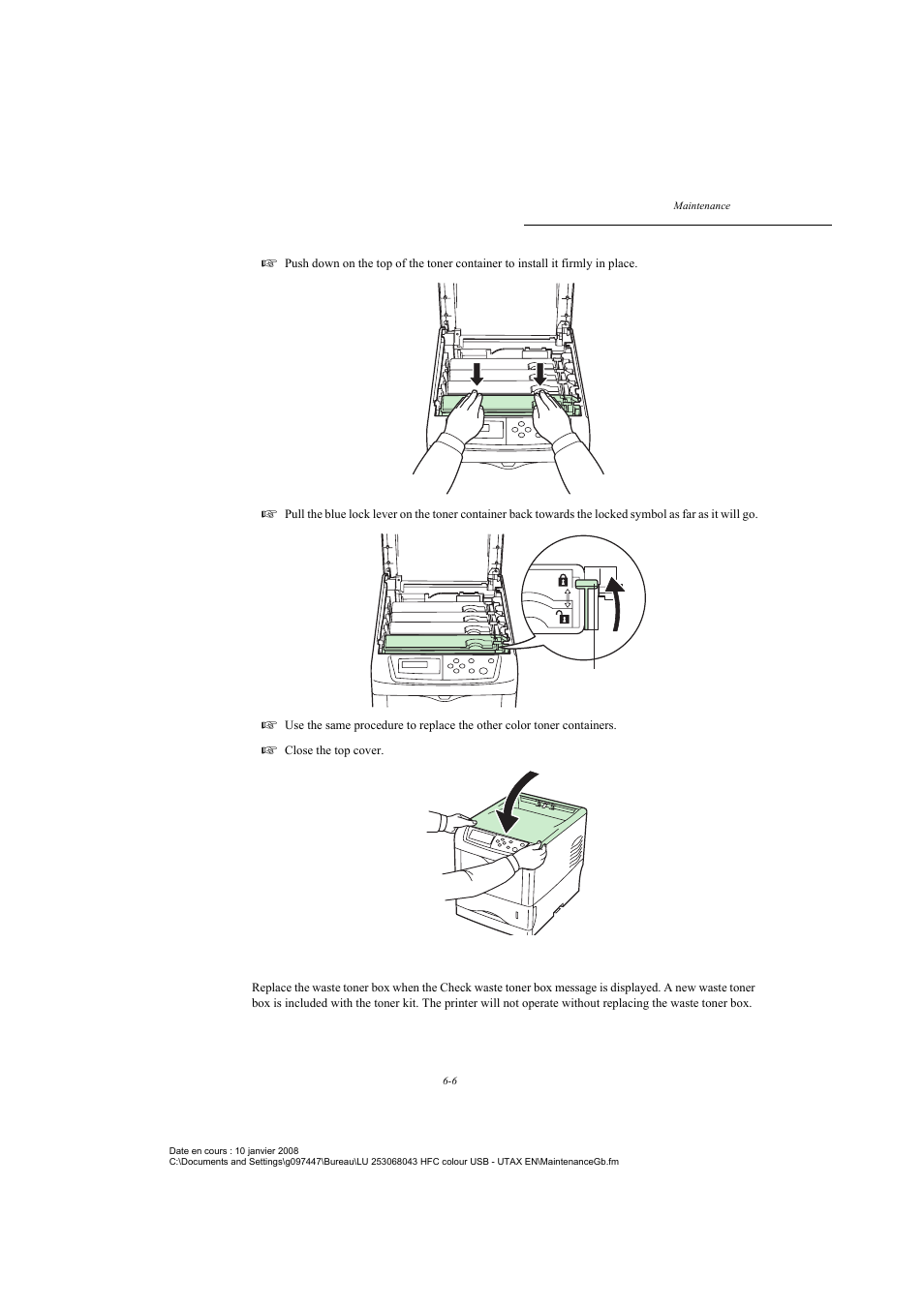 Replacing the waste toner box | TA Triumph-Adler CLP 4524 User Manual | Page 118 / 162