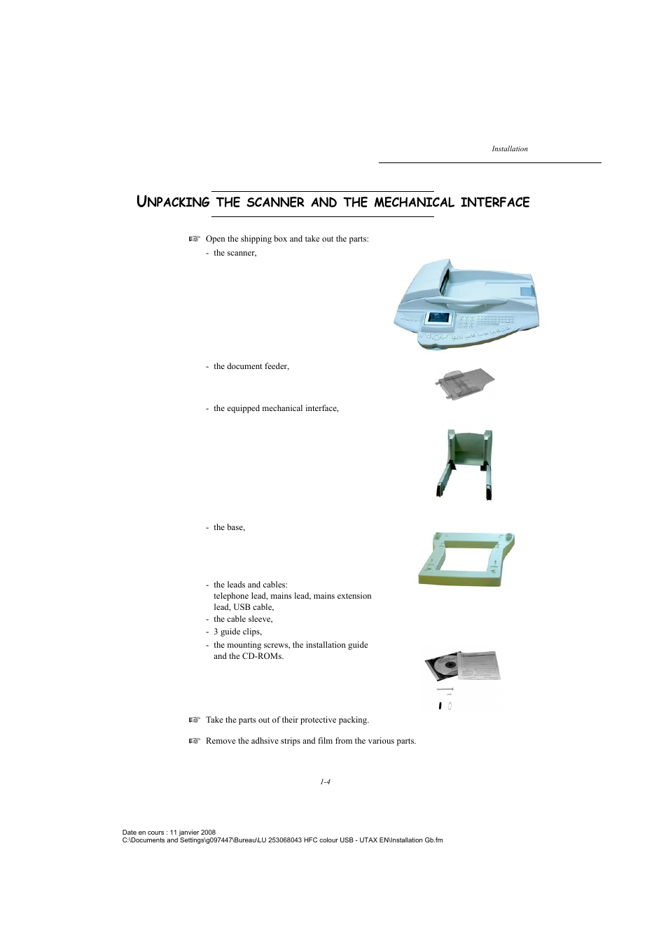 Unpacking the scanner and the mechanical interface | TA Triumph-Adler CLP 4524 User Manual | Page 12 / 162