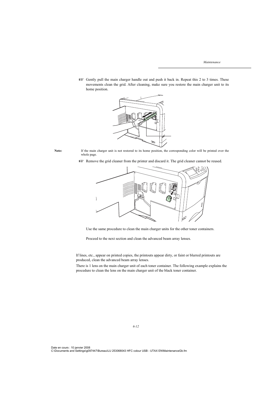 Cleaning the advanced beam array lenses | TA Triumph-Adler CLP 4524 User Manual | Page 124 / 162