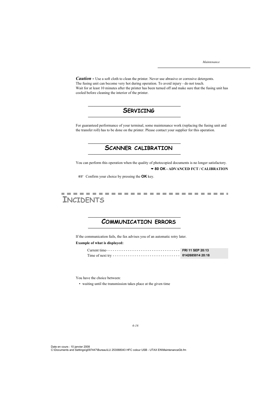 Servicing, Scanner calibration, Incidents | Communication errors, Transmission from the feeder, Ncidents | TA Triumph-Adler CLP 4524 User Manual | Page 128 / 162