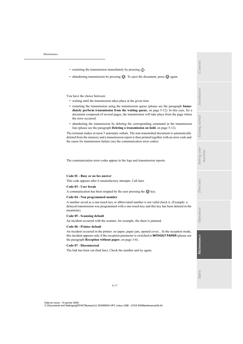 Transmission from memory, Communication error codes | TA Triumph-Adler CLP 4524 User Manual | Page 129 / 162