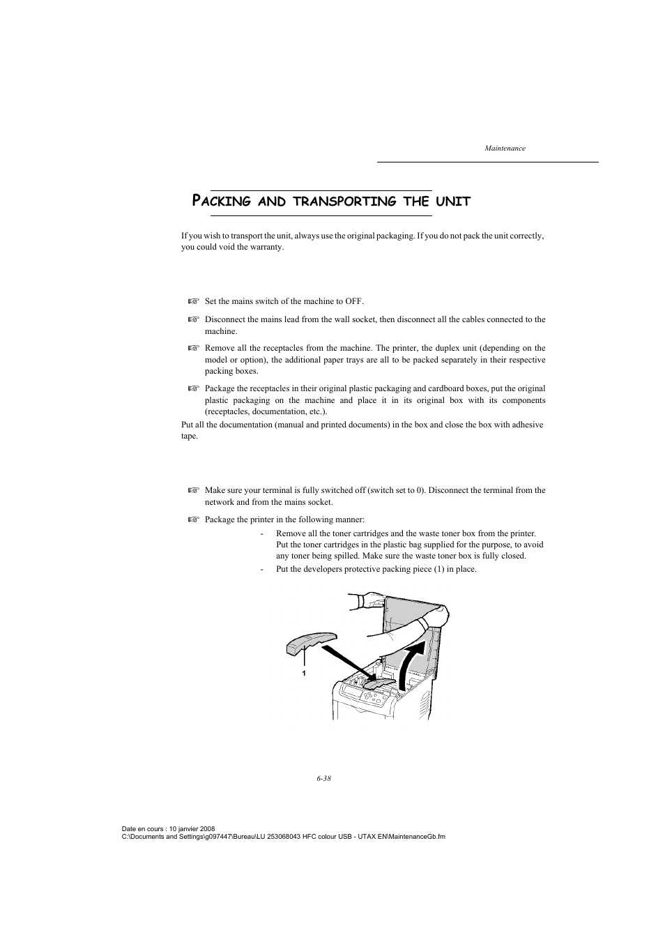 Packing and transporting the unit, Scanner unit, Printer unit | TA Triumph-Adler CLP 4524 User Manual | Page 150 / 162