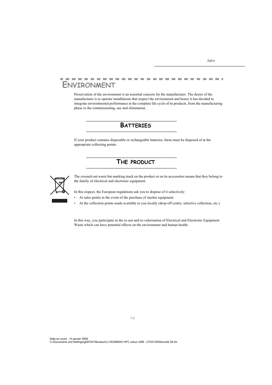 Environment, Batteries, The product | Nvironment | TA Triumph-Adler CLP 4524 User Manual | Page 160 / 162