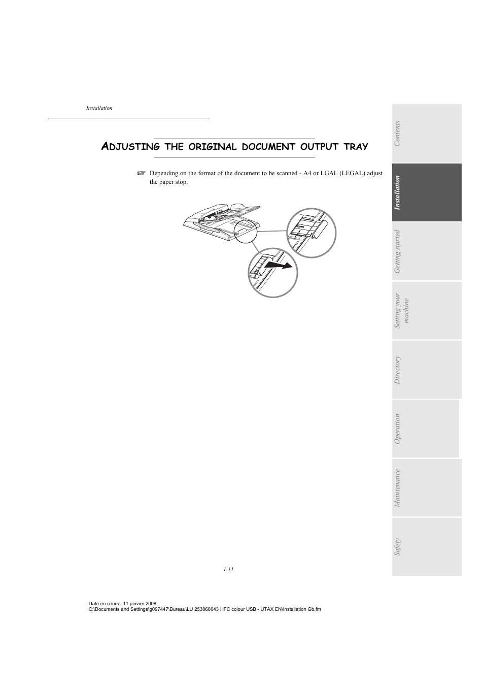 Adjusting the original document output tray | TA Triumph-Adler CLP 4524 User Manual | Page 19 / 162