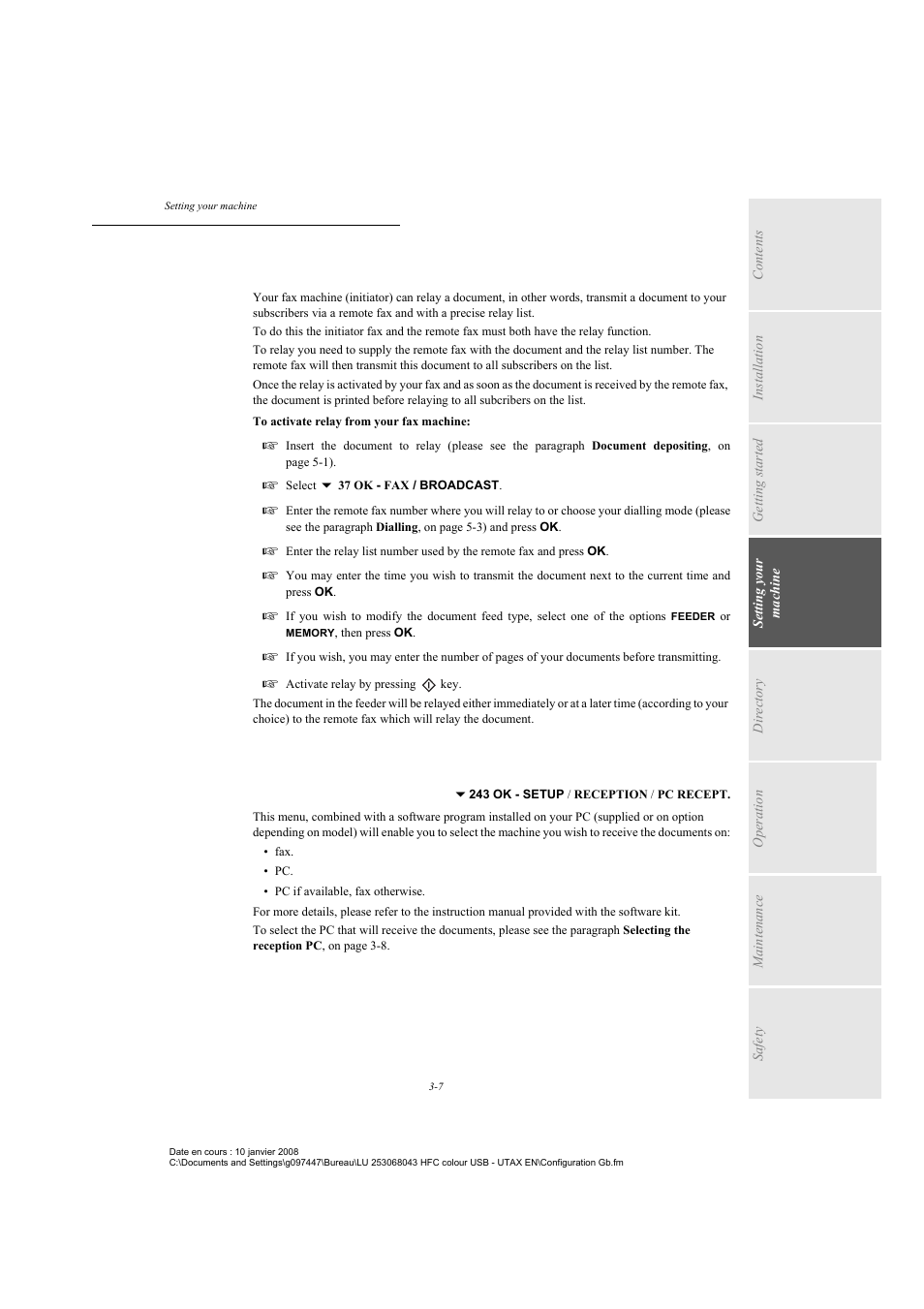Relay broadcast, Fax or pc reception, P. 3-7 | TA Triumph-Adler CLP 4524 User Manual | Page 45 / 162