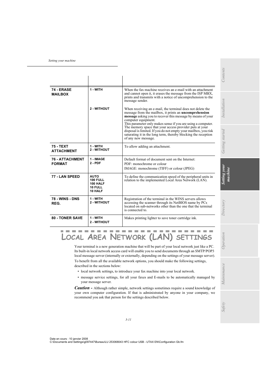 Local area network (lan) settings, Lan), Ocal | Etwork, Settings | TA Triumph-Adler CLP 4524 User Manual | Page 49 / 162