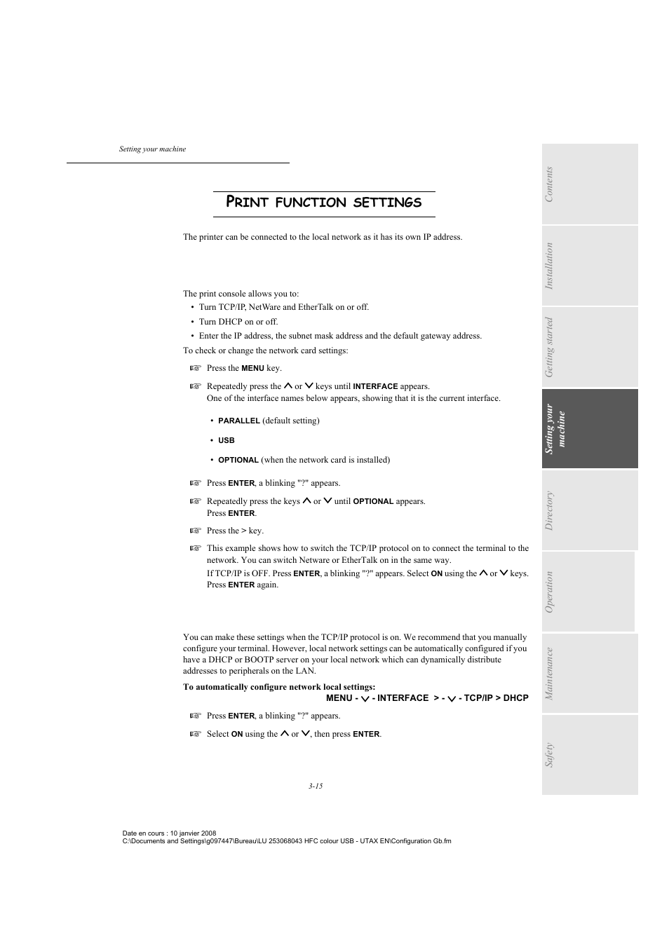 Print function settings, Updating network settings, Automatically configuring ip settings | Rint, Function, Settings | TA Triumph-Adler CLP 4524 User Manual | Page 53 / 162