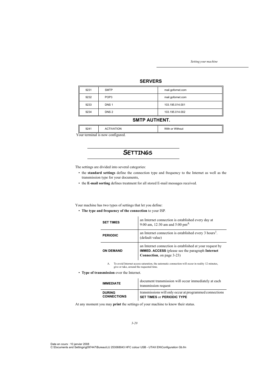 Settings, Standard settings, Ettings | Servers, Smtp authent | TA Triumph-Adler CLP 4524 User Manual | Page 58 / 162