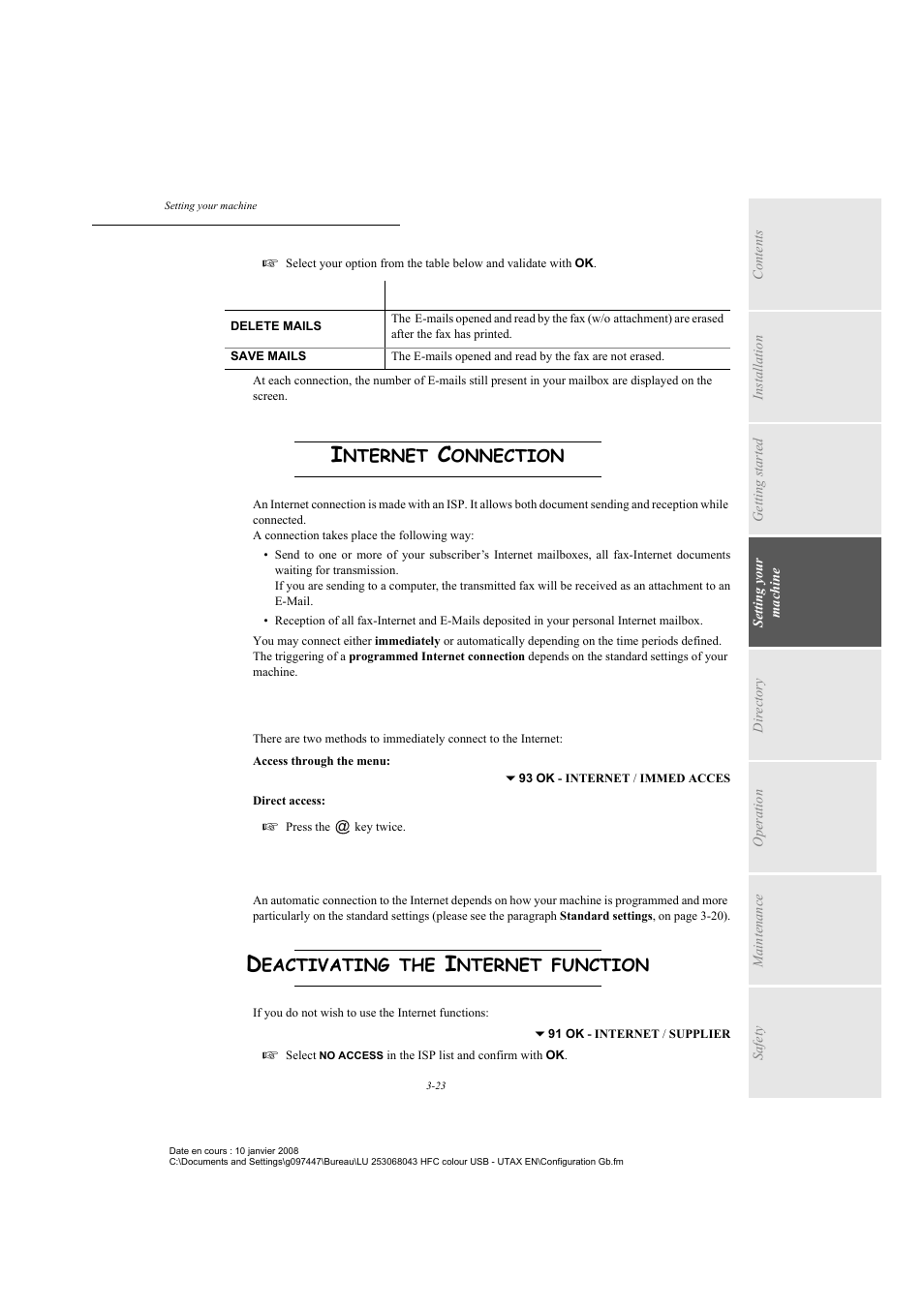 Internet connection, Immediate connection to the internet, Programmed connection | Deactivating the internet function, Nternet, Onnection, Eactivating, Function | TA Triumph-Adler CLP 4524 User Manual | Page 61 / 162