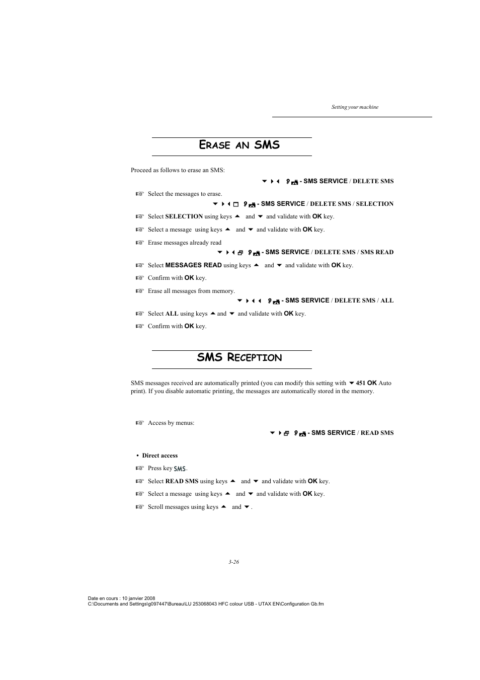 Erase an sms, Sms reception, Sms r | Rase, Eception | TA Triumph-Adler CLP 4524 User Manual | Page 64 / 162
