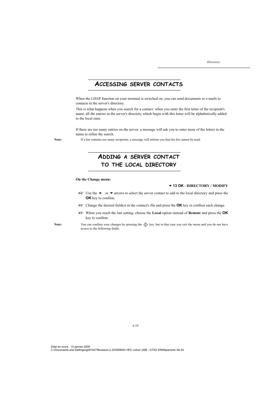 Accessing server contacts, Adding a server contact to the local directory, Adding a server contact | To the local directory | TA Triumph-Adler CLP 4524 User Manual | Page 76 / 162